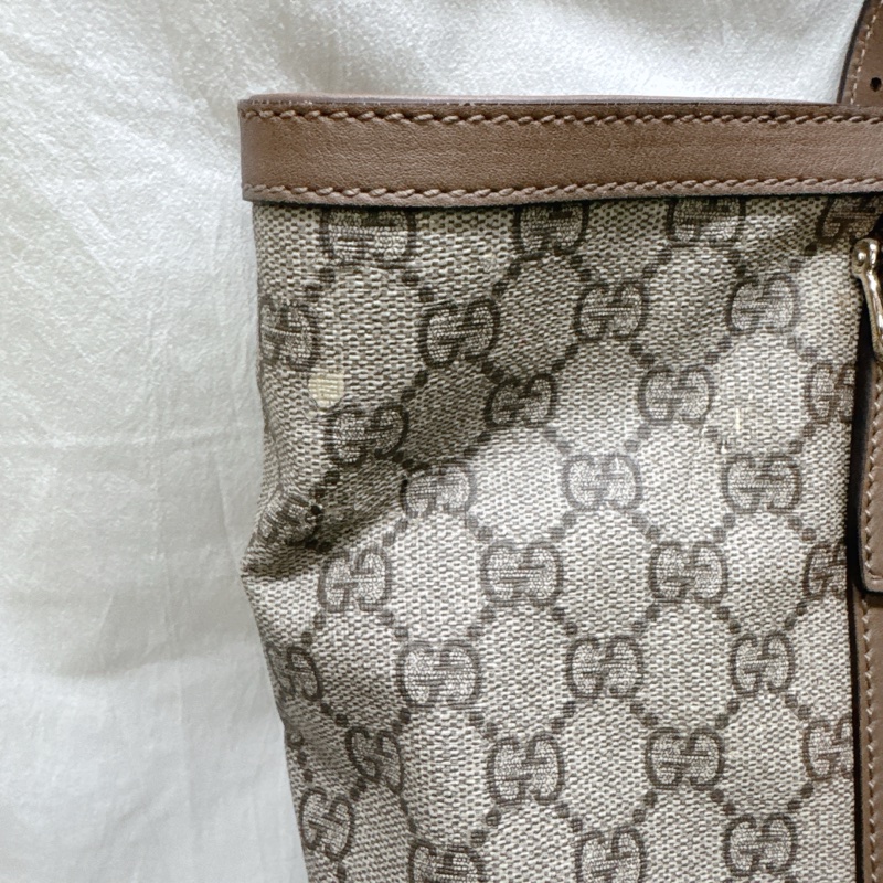二手正品Gucci 經典老花馬蹄扣托特包 GG PVC Supreme Gucci托特包 Gucci包 媽媽包-33