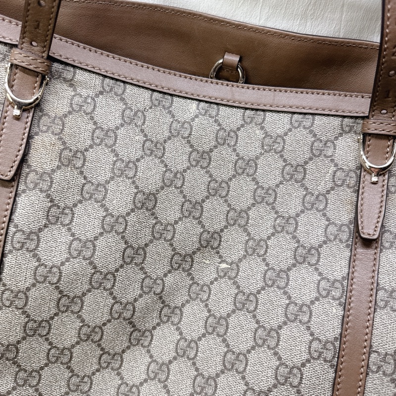二手正品Gucci 經典老花馬蹄扣托特包 GG PVC Supreme Gucci托特包 Gucci包 媽媽包-34