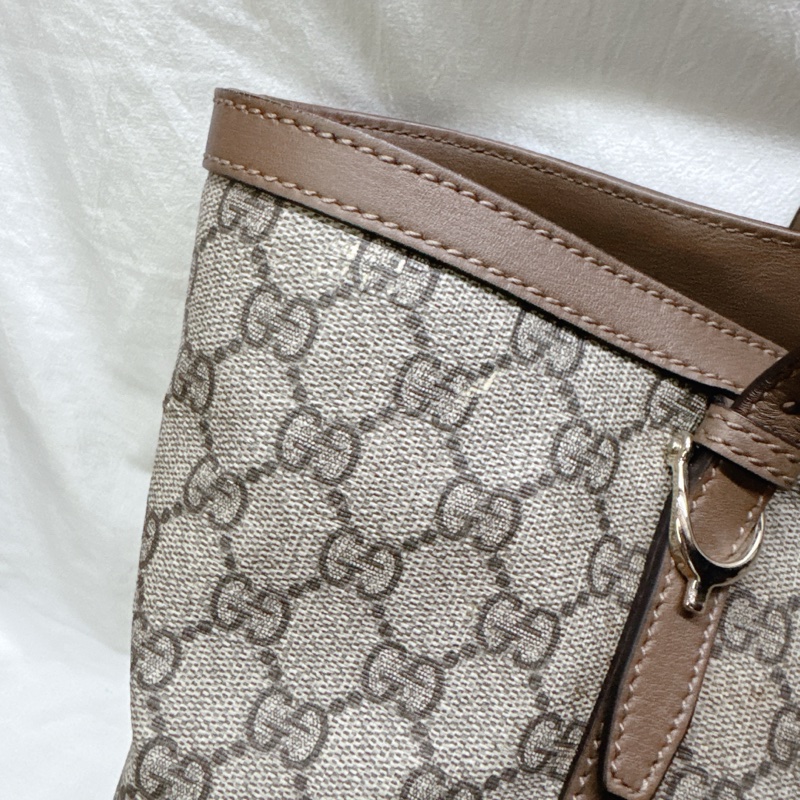 二手正品Gucci 經典老花馬蹄扣托特包 GG PVC Supreme Gucci托特包 Gucci包 媽媽包-36