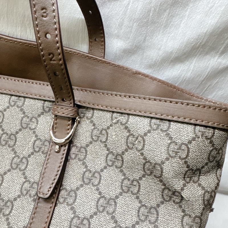 二手正品Gucci 經典老花馬蹄扣托特包 GG PVC Supreme Gucci托特包 Gucci包 媽媽包-37