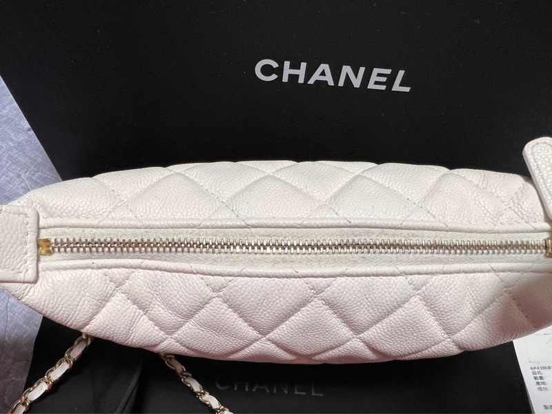 CHANEL 香奈兒 25C 雙C LOGO 菱格紋小牛皮hobo手提/斜背包(白色）-3