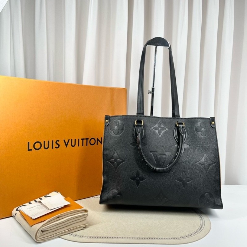 LV路易威登 21年票 芯片款 Onthego中號托特包 壓紋老花拼豹紋限量款 時尚大方-0