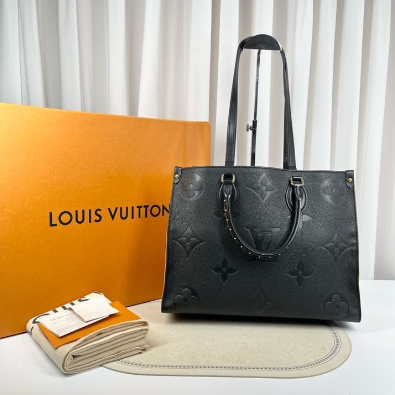 LV路易威登 21年票 芯片款 Onthego中號托特包 壓紋老花拼豹紋限量款 時尚大方-1