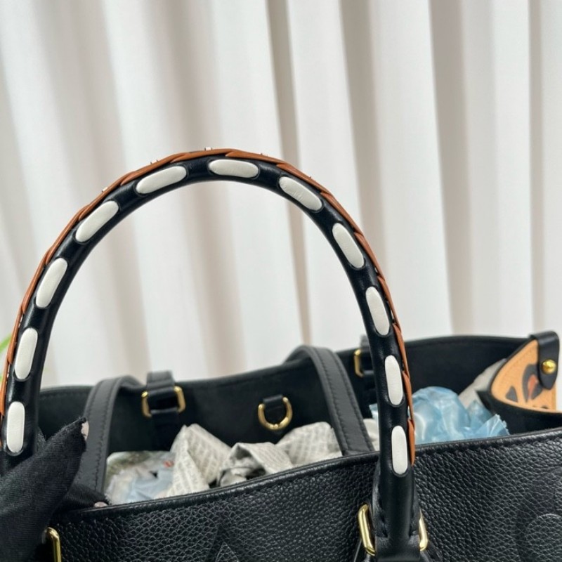 LV路易威登 21年票 芯片款 Onthego中號托特包 壓紋老花拼豹紋限量款 時尚大方-23