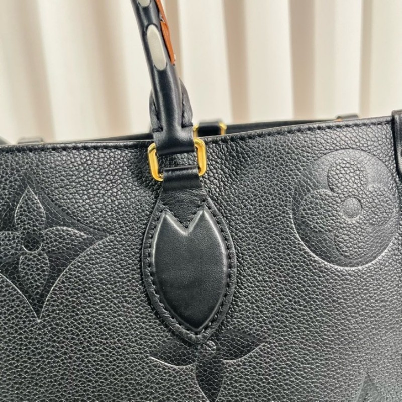 LV路易威登 21年票 芯片款 Onthego中號托特包 壓紋老花拼豹紋限量款 時尚大方-25