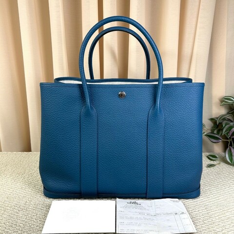 愛馬仕Hermes花園36藍色銀扣 D刻 容量大 內裡乾淨