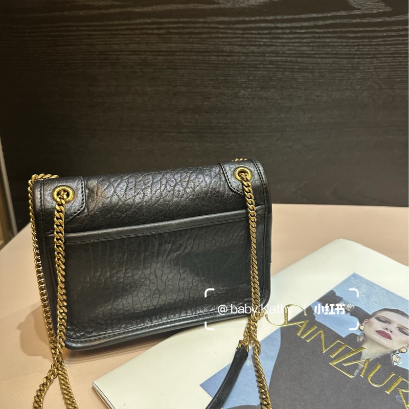 YSL黑羊皮霧金釦Mini Niki肩背斜背包-1