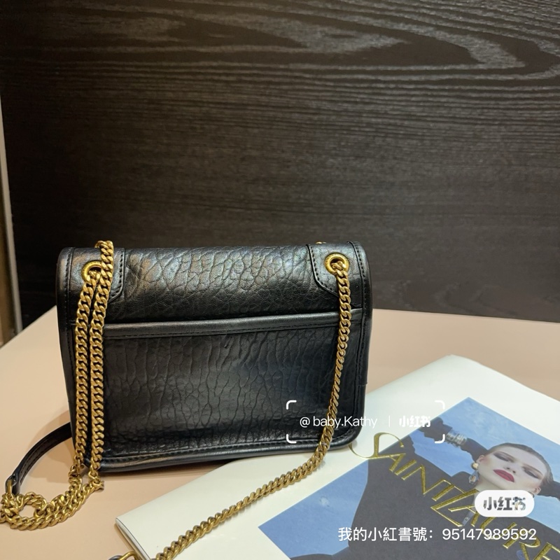 YSL黑羊皮霧金釦Mini Niki肩背斜背包-4