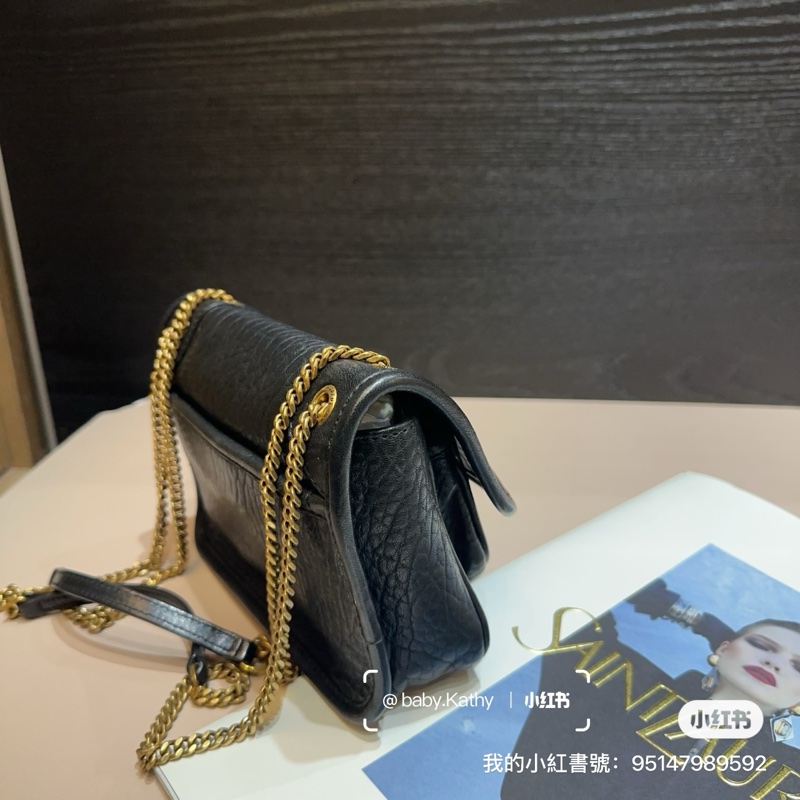 YSL黑羊皮霧金釦Mini Niki肩背斜背包-5