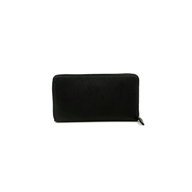PRADA - 黑色防刮牛皮郵輪圖案銀扣商務型長夾-1