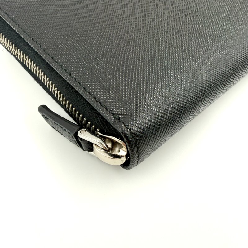 PRADA - 黑色防刮牛皮郵輪圖案銀扣商務型長夾-5