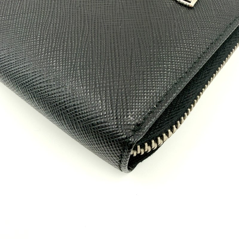 PRADA - 黑色防刮牛皮郵輪圖案銀扣商務型長夾-6
