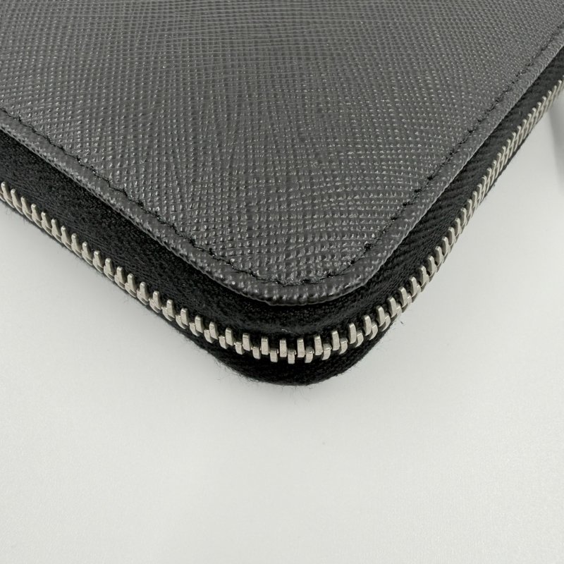 PRADA - 黑色防刮牛皮郵輪圖案銀扣商務型長夾-7