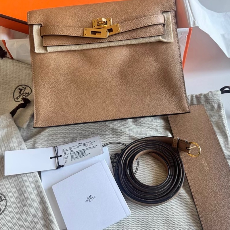 Hermes愛馬仕 Kelly danse 奶茶色金扣 evercolor皮 U刻-0