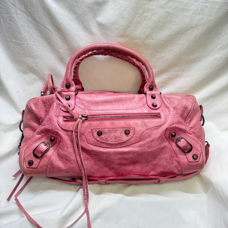 二手正品Balenciaga巴黎世家Classic Twiggy蜜桃復古羊皮機車包2way巴黎世家包 巴黎世家機車包-0