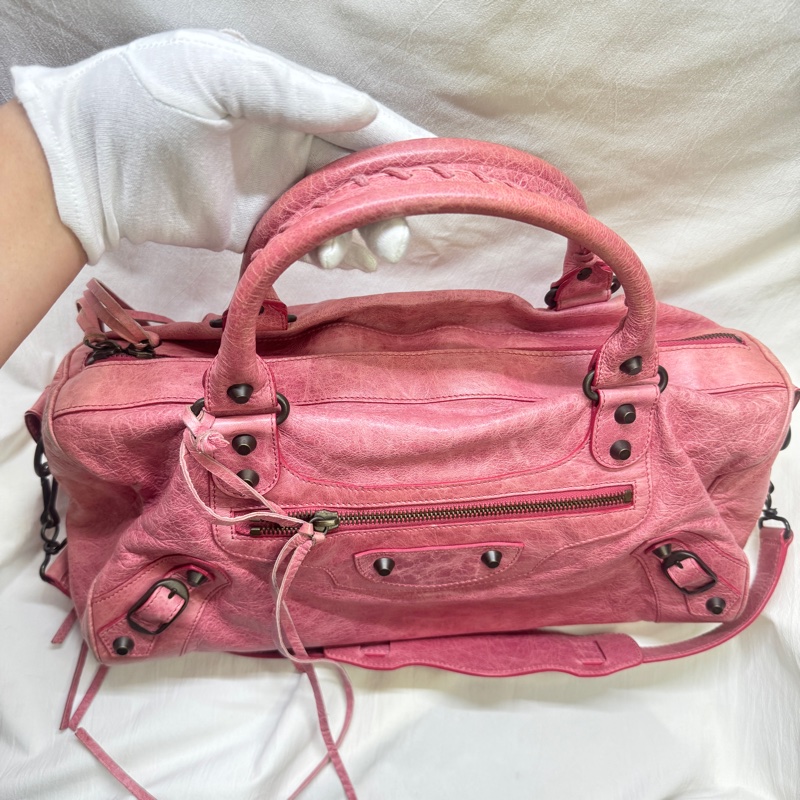 二手正品Balenciaga巴黎世家Classic Twiggy蜜桃復古羊皮機車包2way巴黎世家包 巴黎世家機車包-25