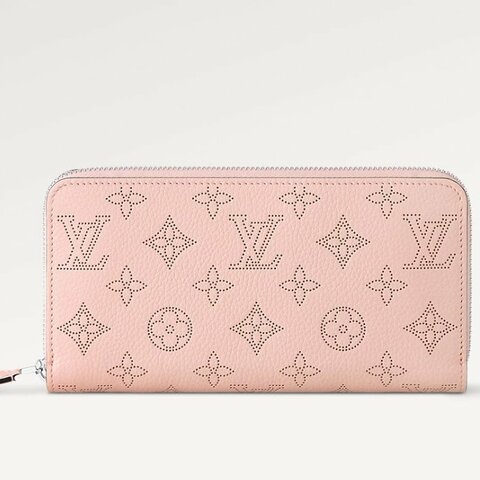 Louis Vuitton - 粉色牛皮雕花簍空Mahina拉鍊長夾