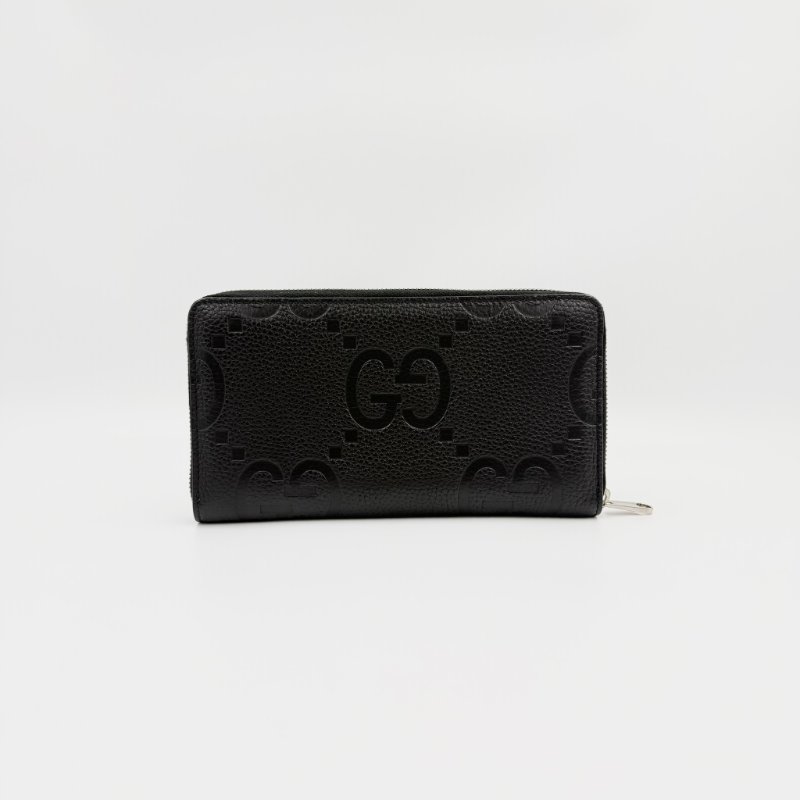 GUCCI - 黑色牛皮GG壓紋拉鍊JUMBO長夾-1