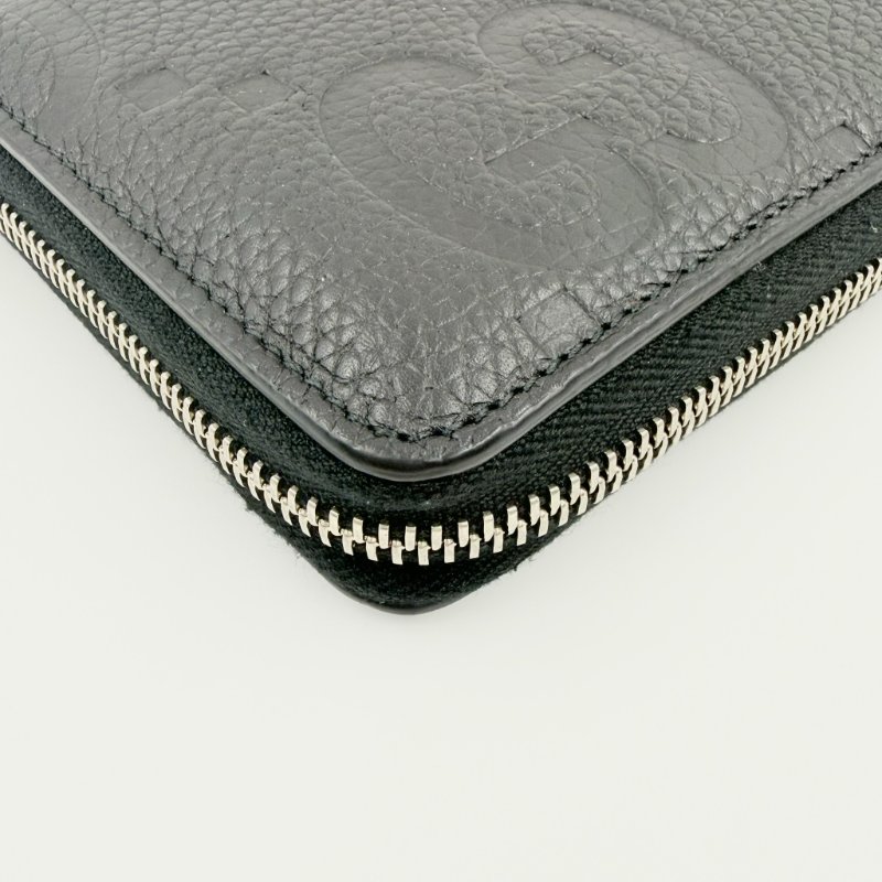 GUCCI - 黑色牛皮GG壓紋拉鍊JUMBO長夾-6