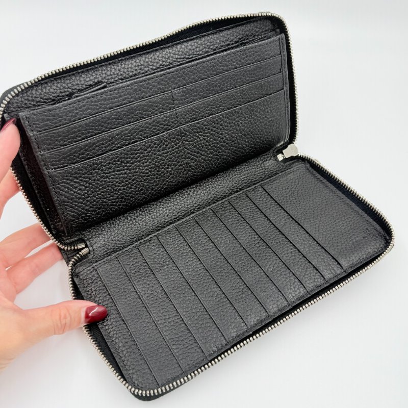 GUCCI - 黑色牛皮GG壓紋拉鍊JUMBO長夾-8