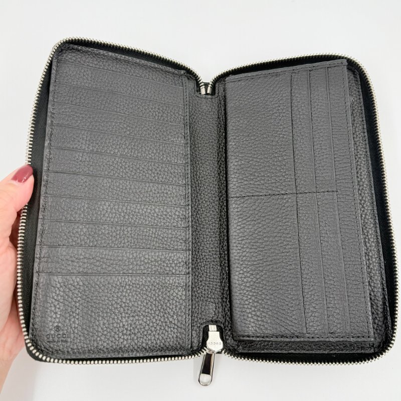 GUCCI - 黑色牛皮GG壓紋拉鍊JUMBO長夾-10