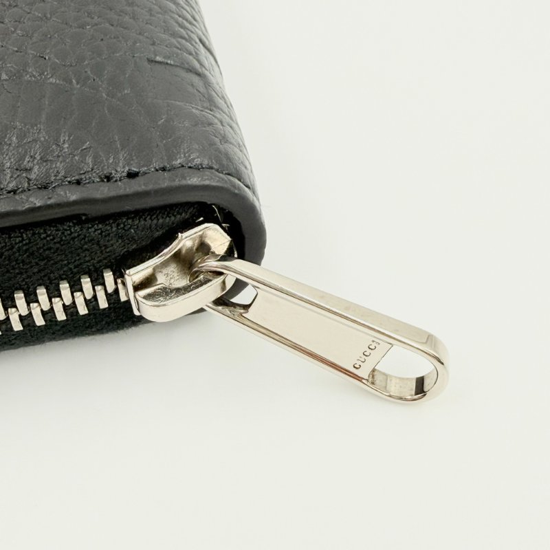GUCCI - 黑色牛皮GG壓紋拉鍊JUMBO長夾-11