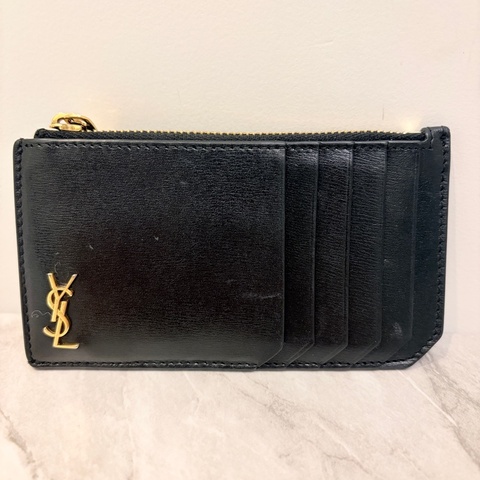 YSL小牛皮卡夾 多層式拉鍊卡片套