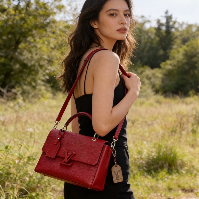 lv Grenelle紅色水波紋手提肩背包25*10*18 98新配件塵袋-0