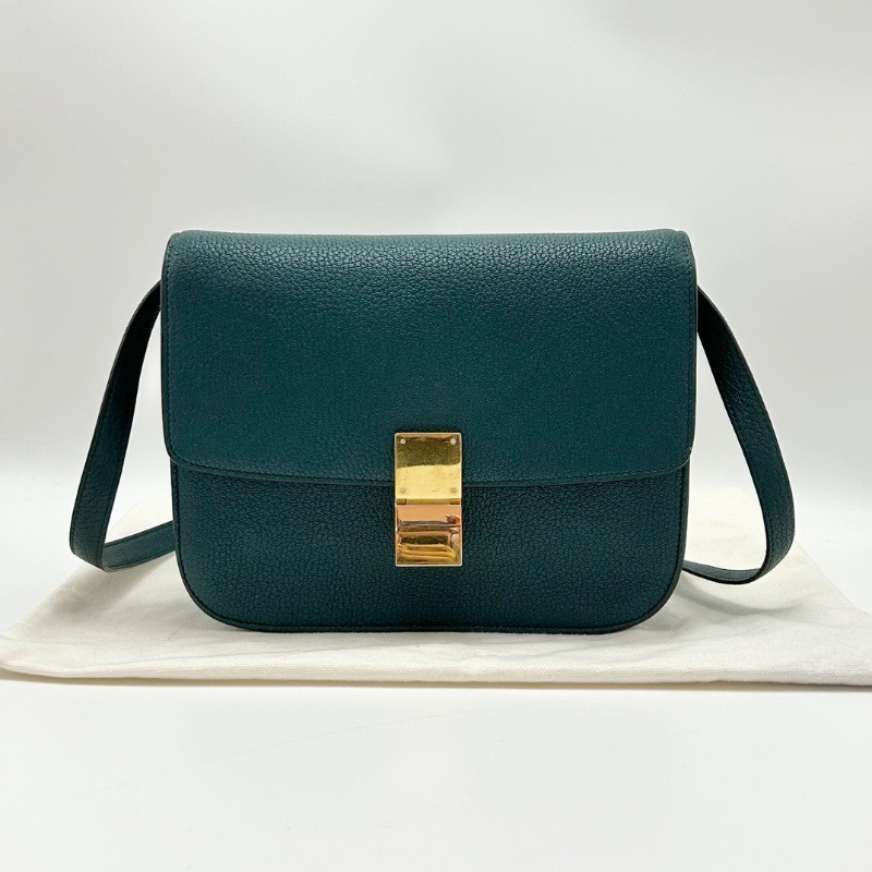 CELINE ClassicBOX荔枝紋 牛皮中號肩背斜背包23*17*6 98新配件塵袋-1