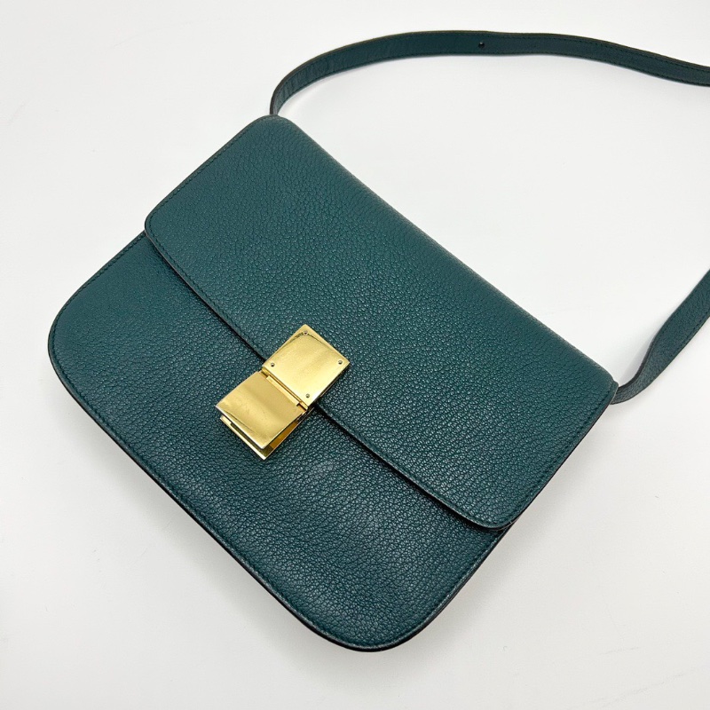 CELINE ClassicBOX荔枝紋 牛皮中號肩背斜背包23*17*6 98新配件塵袋-5