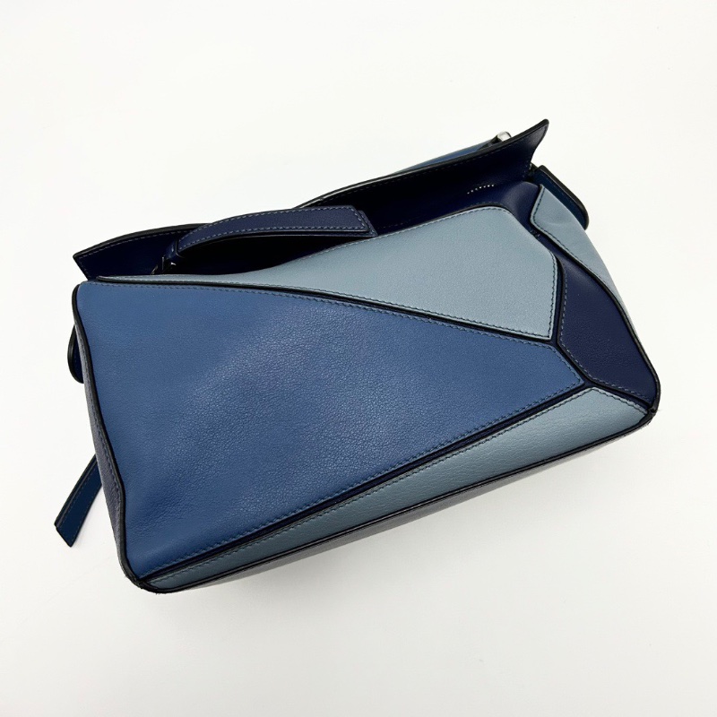 LOEWE 藍色拼色金扣Puzzle小號肩背斜背包24.5*16*10 98新配件塵袋-3