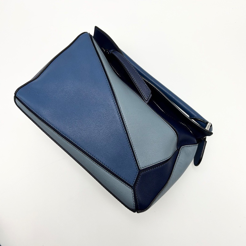 LOEWE 藍色拼色金扣Puzzle小號肩背斜背包24.5*16*10 98新配件塵袋-5