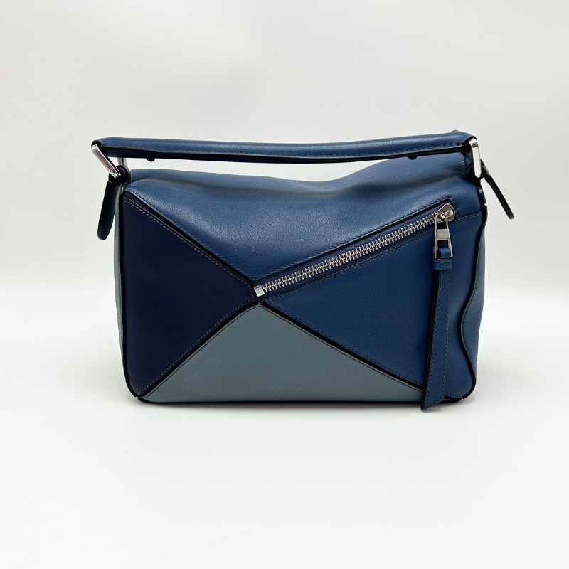 LOEWE 藍色拼色金扣Puzzle小號肩背斜背包24.5*16*10 98新配件塵袋-6