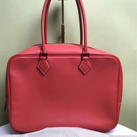 HERMES/愛馬仕 齋普爾粉銀扣plume32手提包 T刻