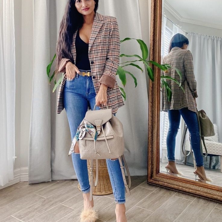 LV M45410 Montsouris 壓花牛皮後背包（斑鳩灰)-4