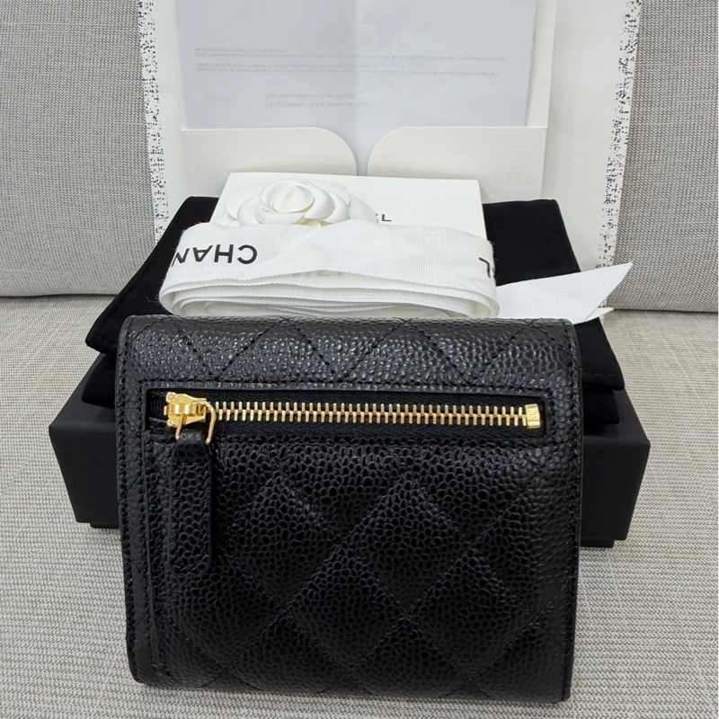 香奈兒Chanel 經典荔枝牛皮三折短夾-1