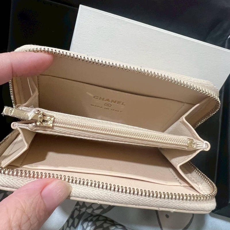 chanel 香奈兒 米色 水鑽 卡夾 卡包 零錢包 錢包 皮夾 短夾 ㄇ字拉 ㄇ拉-2