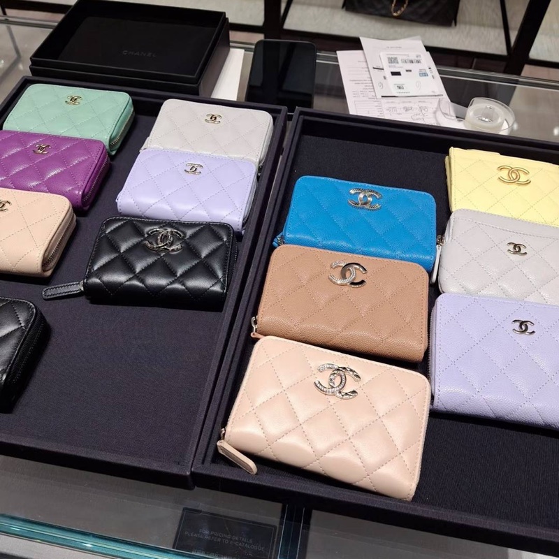 chanel 香奈兒 米色 水鑽 卡夾 卡包 零錢包 錢包 皮夾 短夾 ㄇ字拉 ㄇ拉-3