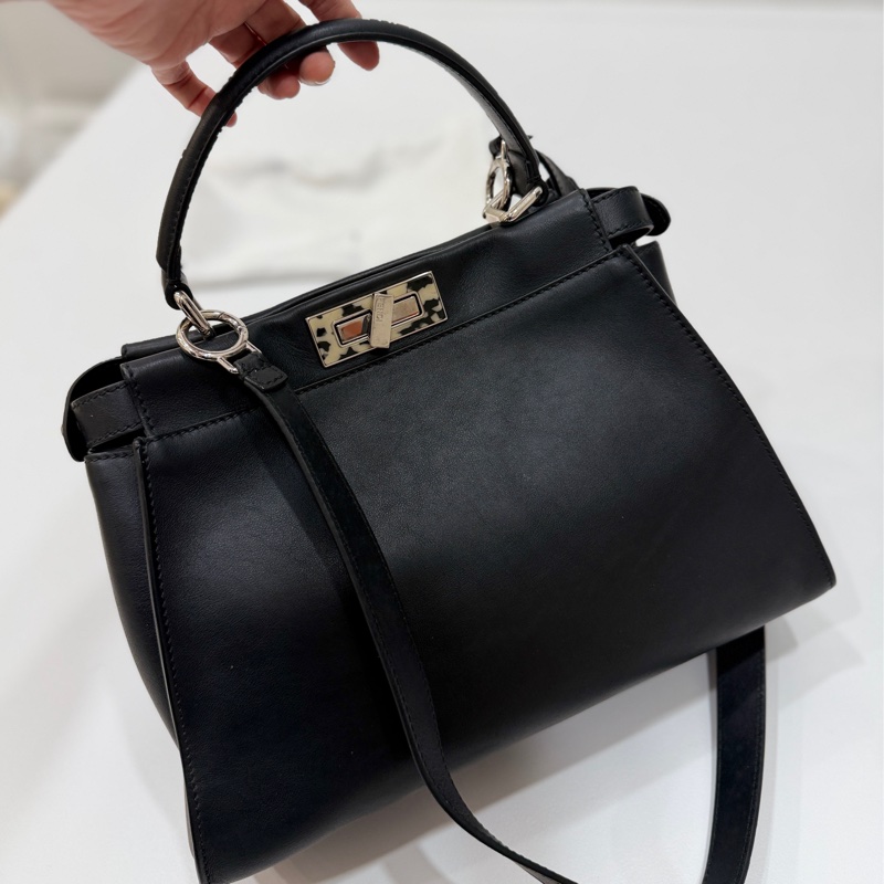 FENDI 芬迪 Peekaboo 黑色 斑馬紋 肩背包 斜背包 手提包 側背包-1