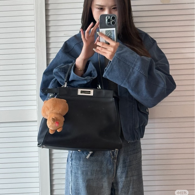 FENDI 芬迪 Peekaboo 黑色 斑馬紋 肩背包 斜背包 手提包 側背包-30