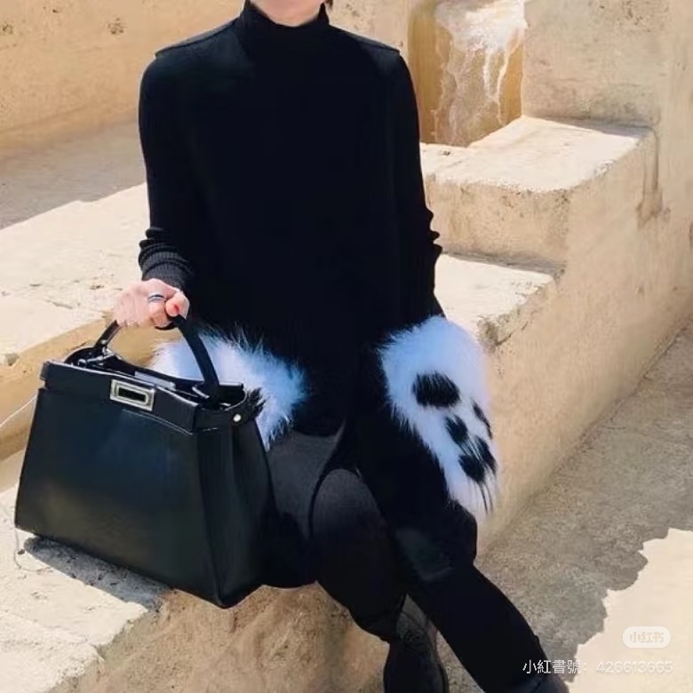 FENDI 芬迪 Peekaboo 黑色 斑馬紋 肩背包 斜背包 手提包 側背包-31