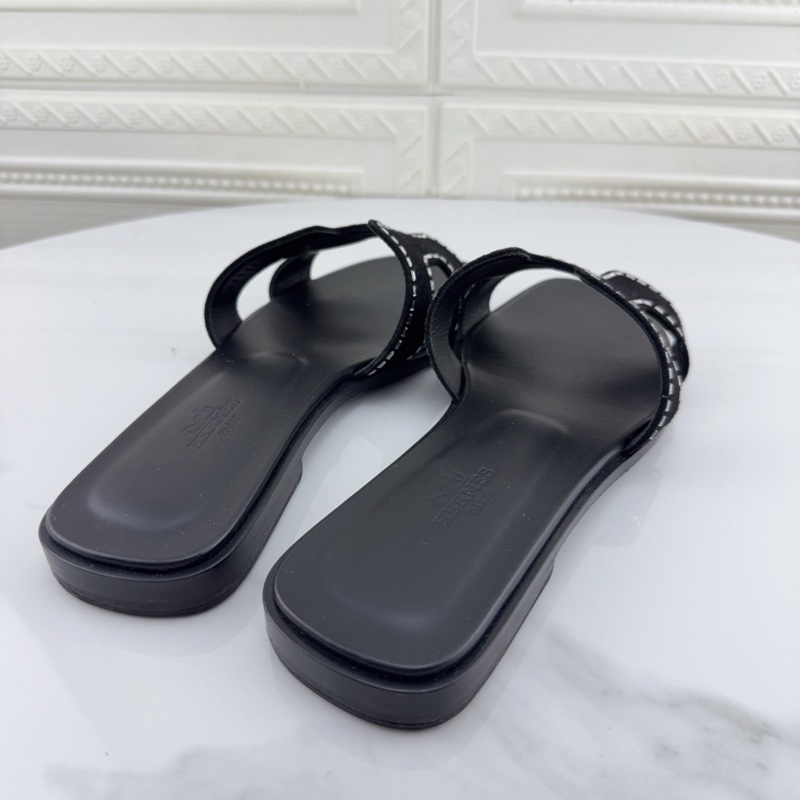 98新Hermes愛馬仕水晶黑色麂皮平底H拖鞋37碼無附件-3