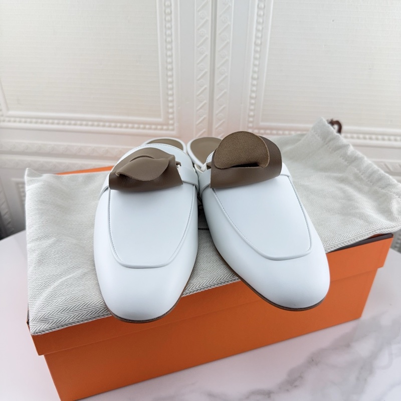 閒置新未使用HERMES愛馬仕 小牛皮 潮流穆勒平底 休閒單鞋 女款 白色 37.5碼-1