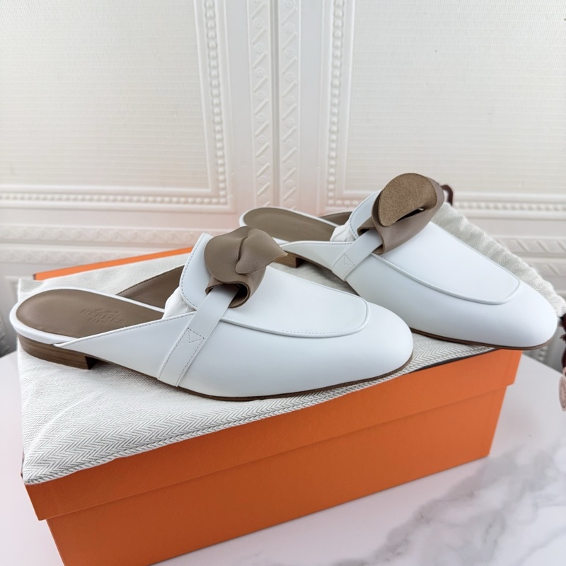 閒置新未使用HERMES愛馬仕 小牛皮 潮流穆勒平底 休閒單鞋 女款 白色 37.5碼-2