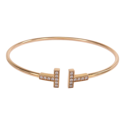 TIFFANY＆CO 18K玫瑰金T Diamond Wire Bracelet鑽石手鐲