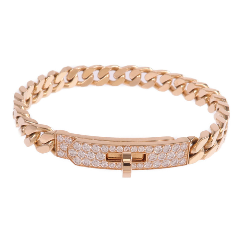 HERMES 18K玫瑰金Kelly Gourmette鑽石手鏈-0