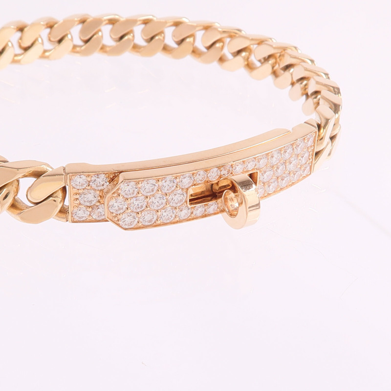 HERMES 18K玫瑰金Kelly Gourmette鑽石手鏈-5