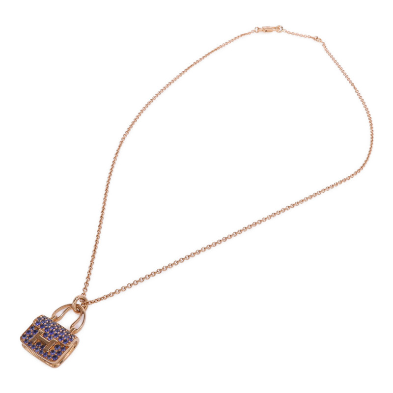 HERMES 18K玫瑰金Amulettes Constance Pendent藍寶石項鍊-3