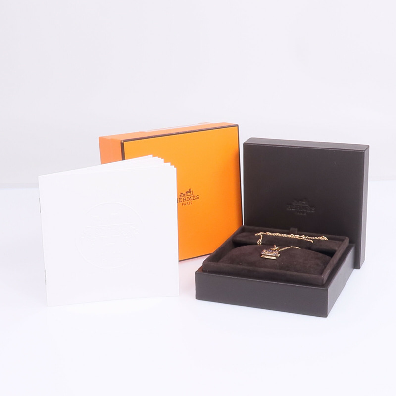 HERMES 18K玫瑰金Amulettes Constance Pendent藍寶石項鍊-7