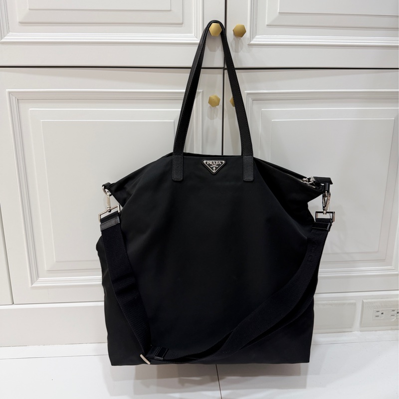 PRADA 黑色 尼龍 降落傘 托特包 購物包 斜背包 側背包 肩背包-4